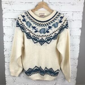 Vintage Hand Knitted Floral Crewel Sweater